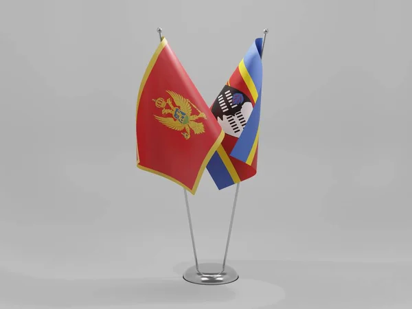 Swazilandia Montenegro Banderas Cooperación Fondo Blanco Render —  Fotos de Stock