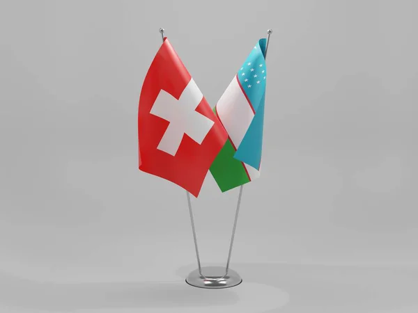 Uzbekistan Swiss Cooperation Flags White Background Render — Stok Foto