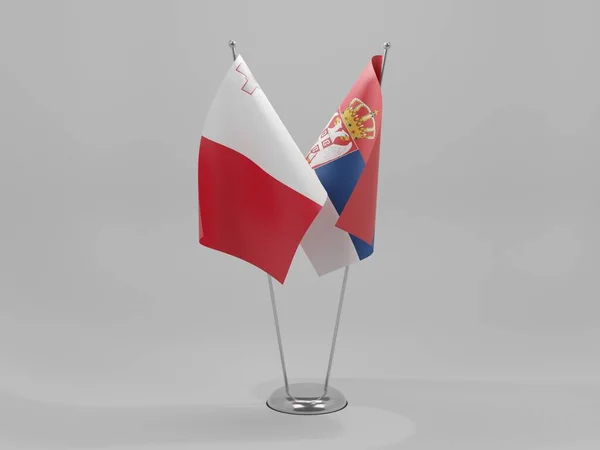 Serbien Maltas Samarbetsflaggor Vit Bakgrund Render — Stockfoto