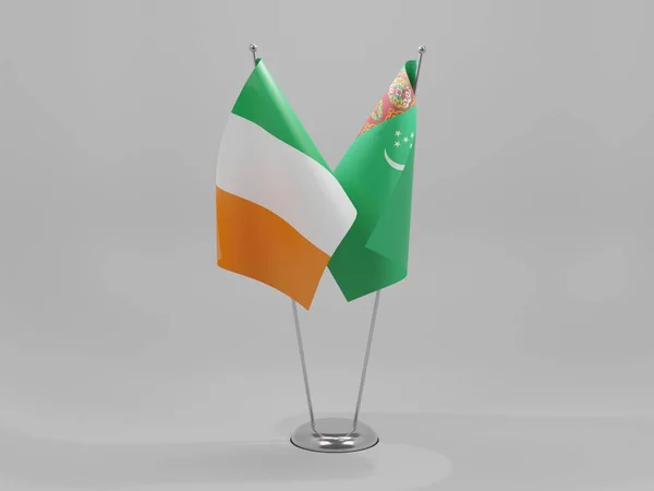 Turkmenistan Irland Kooperationsfahnen Weißer Hintergrund Render — Stockfoto