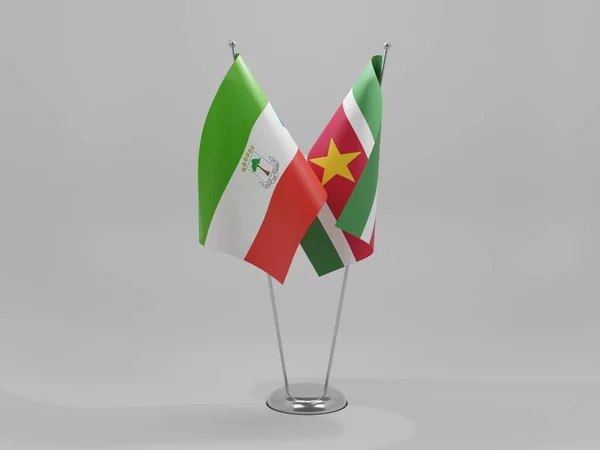 Suriname Egyenlítői Guinea Együttműködési Zászlók Fehér Háttér Render — Stock Fotó