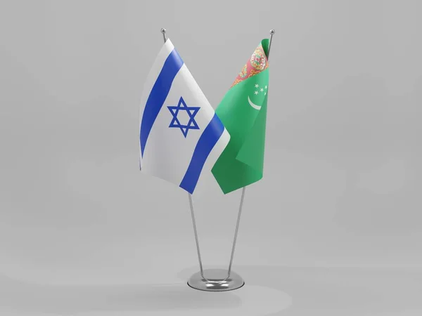 Turkmenistán Banderas Cooperación Israel Fondo Blanco Render — Foto de Stock