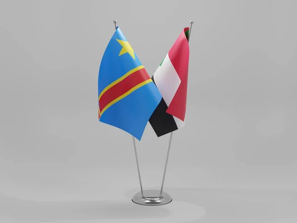 Sudão Congo Bandeiras Cooperação República Democrática Fundo Branco Render — Fotografia de Stock