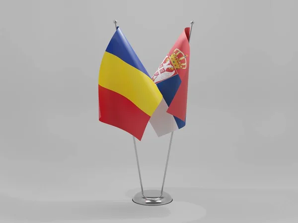 Serbia Rumania Banderas Cooperación Fondo Blanco Render — Foto de Stock