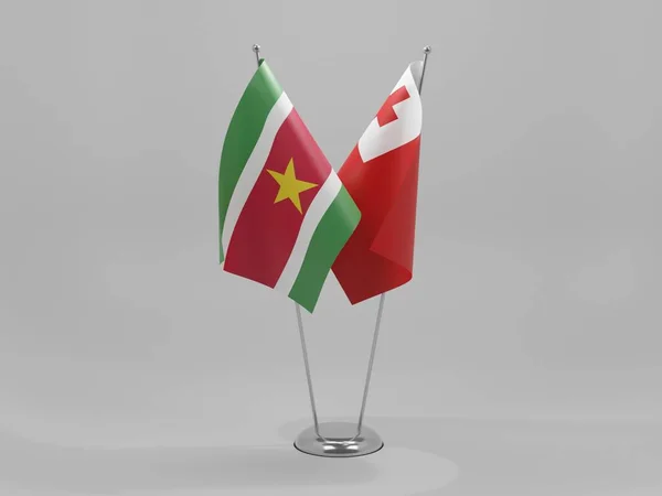 Tonga Suriname Együttműködési Zászlók Fehér Háttér Render — Stock Fotó