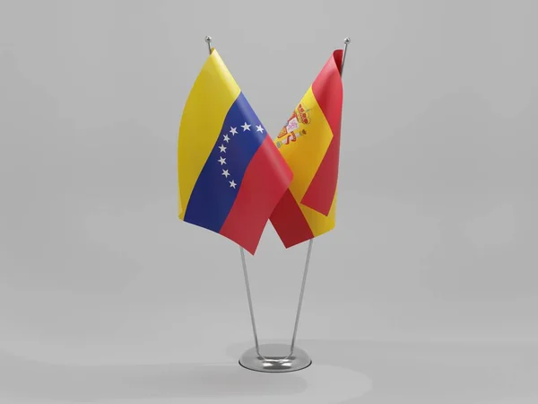 Spanje Venezuela Samenwerking Vlaggen Witte Achtergrond Render — Stockfoto