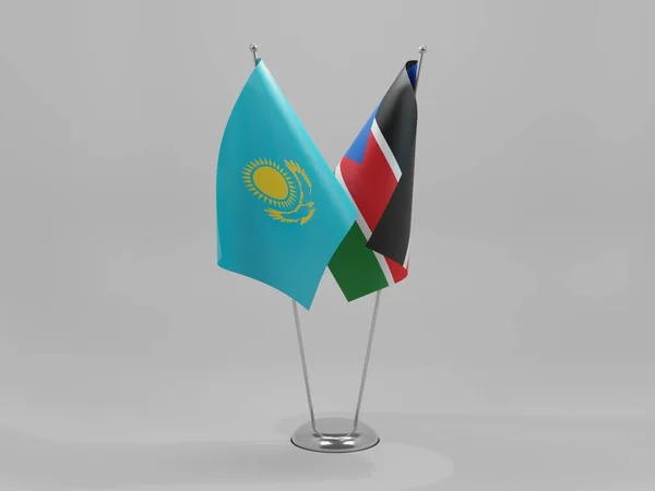 Sydsudan Kazakstans Samarbetsflaggor Vit Bakgrund Render — Stockfoto