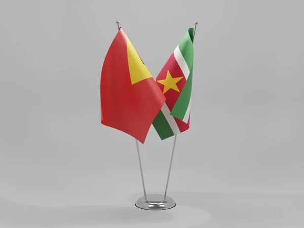 Suriname Kelet Timor Együttműködési Zászlók Fehér Háttér Render — Stock Fotó