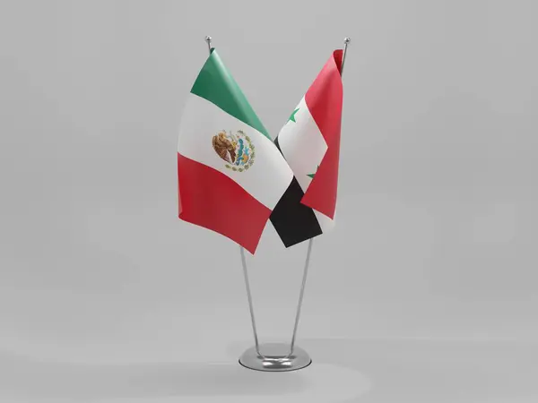 Siria Banderas Cooperación México Fondo Blanco Render — Foto de Stock