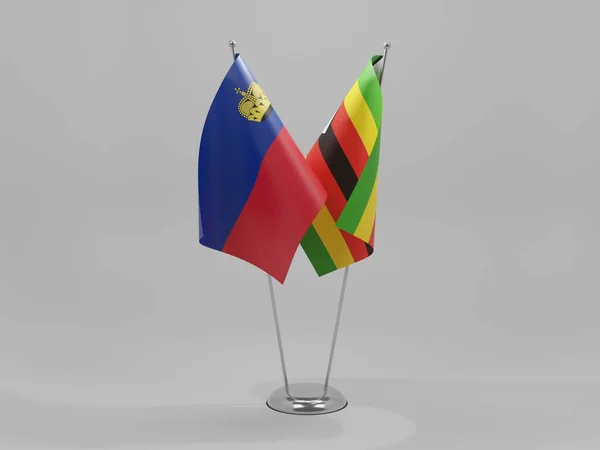 Zimbabwe Liechtenstein Bandiere Cooperazione Sfondo Bianco Render — Foto Stock