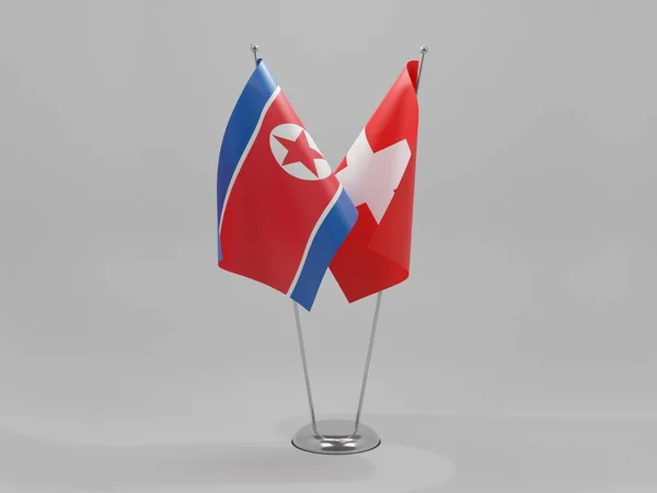 Schweiz Nordkorea Kooperationsflaggen Weißer Hintergrund Render — Stockfoto