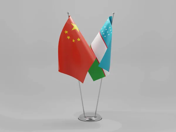 Üzbegisztán Kína Együttműködési Zászlók Fehér Háttér Render — Stock Fotó