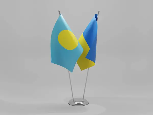 Ukraina Palau Flagi Współpracy Białe Tło Render — Zdjęcie stockowe