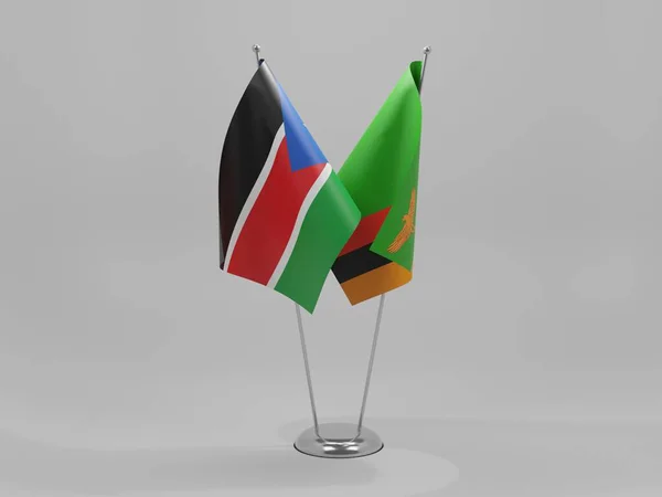 Zambia Banderas Cooperación Sudán Del Sur Fondo Blanco Render —  Fotos de Stock
