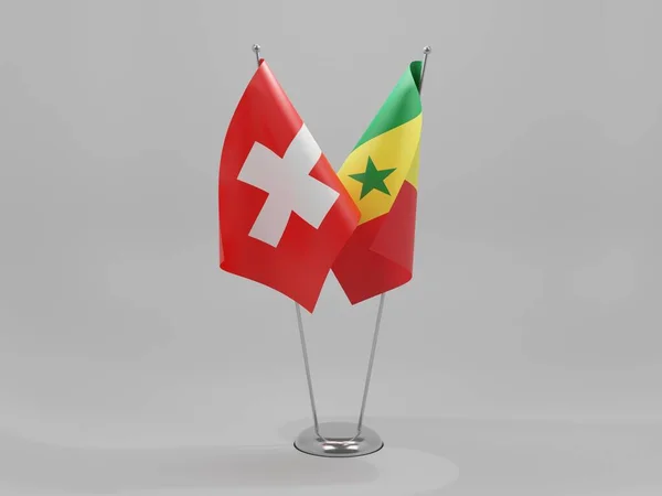 Senegal Schweiz Kooperationsfahnen Weißer Hintergrund Render — Stockfoto