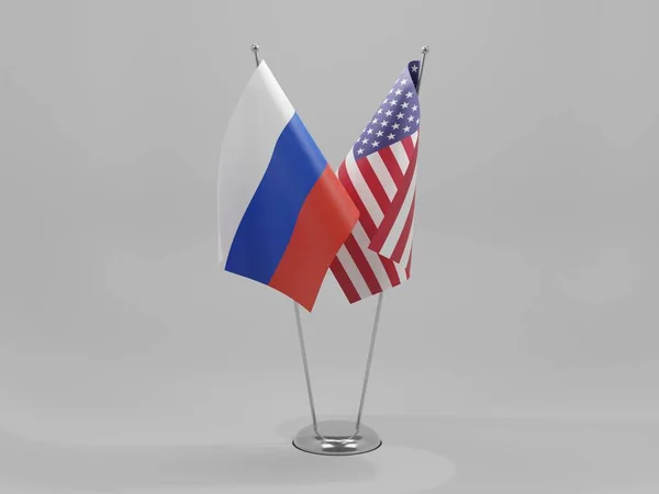 Amerika Birleşik Devletleri - Rusya İşbirliği Bayrakları, Beyaz Arkaplan - 3D Render