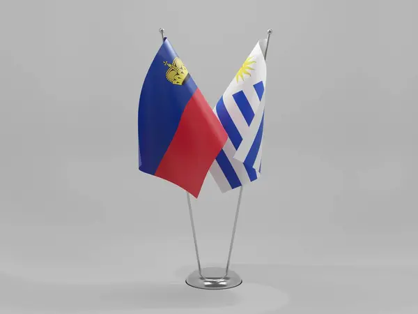 Uruguay Bendera Kerjasama Liechtenstein Latar Belakang Putih Pencitraan — Stok Foto