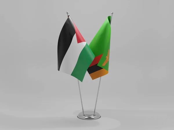 Zambia Palestyna Flagi Współpracy Białe Tło Render — Zdjęcie stockowe