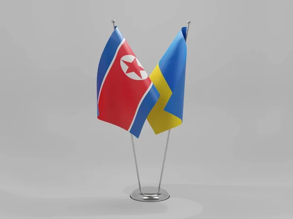 Σημαίες Συνεργασίας Ουκρανίας Βόρειας Κορέας Λευκό Φόντο Render — Φωτογραφία Αρχείου