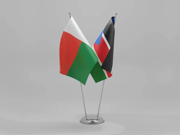 South Sudan Madagascar Cooperation Flags White Background Render — Stock Photo, Image