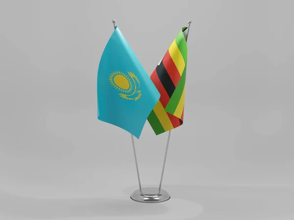 Zimbabwe Kazakstans Samarbetsflaggor Vit Bakgrund Render — Stockfoto