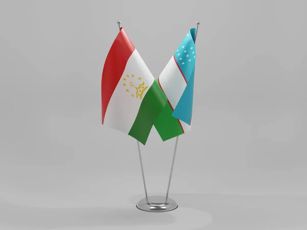 Oezbekistan Samenwerkingsvlaggen Van Tadzjikistan Witte Achtergrond Render — Stockfoto