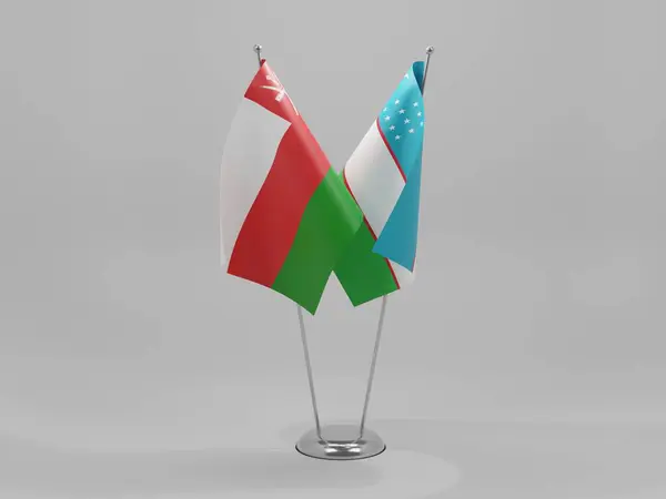Usbekistan Oman Kooperationsflaggen Weißer Hintergrund Render — Stockfoto