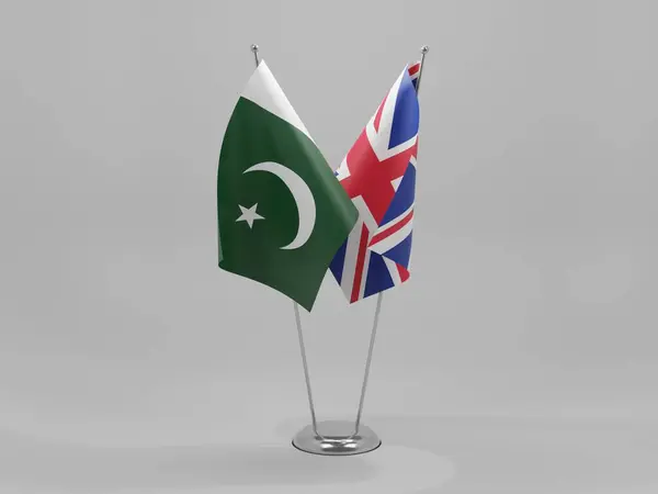 Ηνωμένο Βασίλειο Σημαίες Συνεργασίας Πακιστάν Λευκό Φόντο Render — Φωτογραφία Αρχείου
