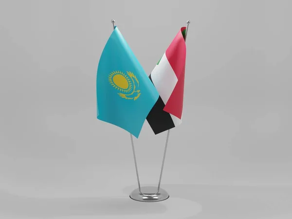 Súdán Kazachstán Vlajky Spolupráce Bílé Pozadí Vykreslování — Stock fotografie