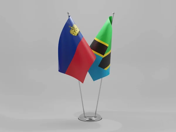 Tanzania Banderas Cooperación Liechtenstein Fondo Blanco Render — Foto de Stock