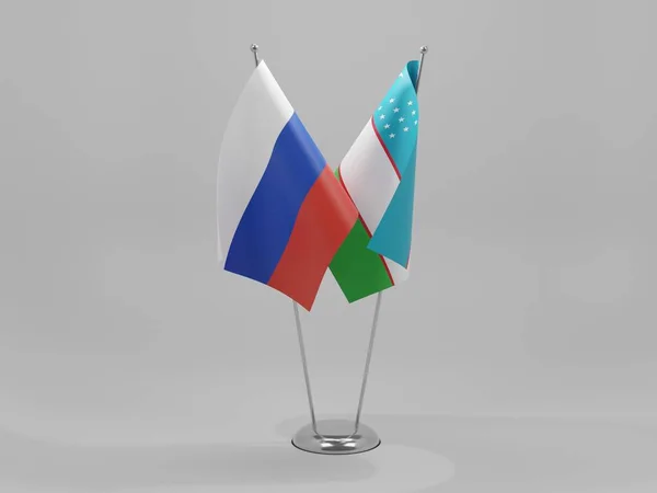 Ouzbékistan Russie Drapeaux Coopération Fond Blanc Render — Photo