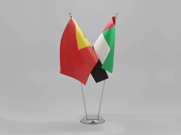 Emirati Arabi Uniti Bandiere Cooperazione Timor Est Sfondo Bianco Render — Foto Stock