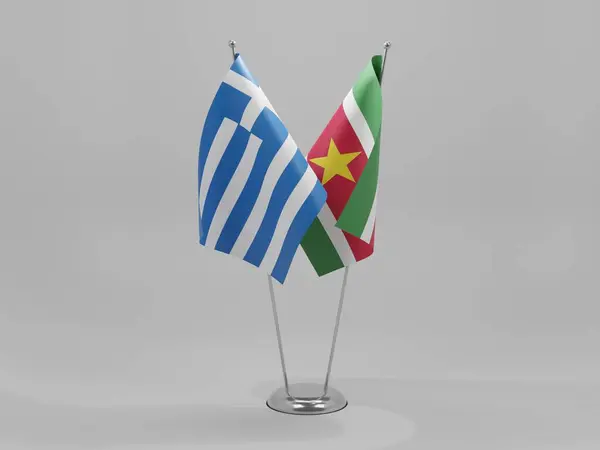 Suriname Flaggen Der Griechischen Zusammenarbeit Weißer Hintergrund Render — Stockfoto