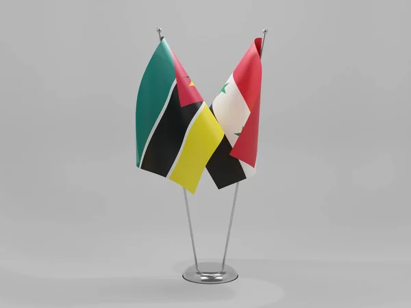 Siria Banderas Cooperación Mozambique Fondo Blanco Render —  Fotos de Stock