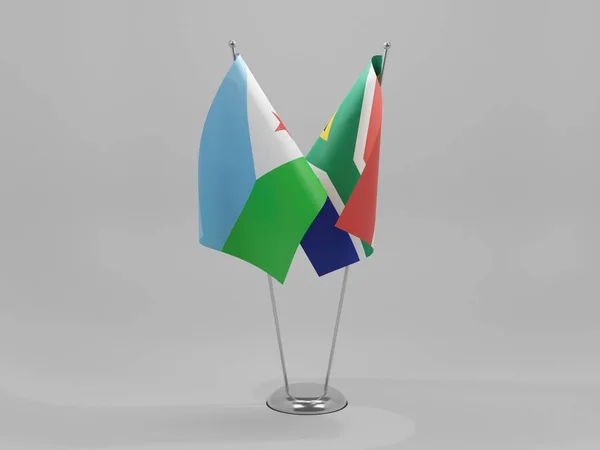 South Africa Djibouti Cooperation Flags White Background Render — Stock Photo, Image