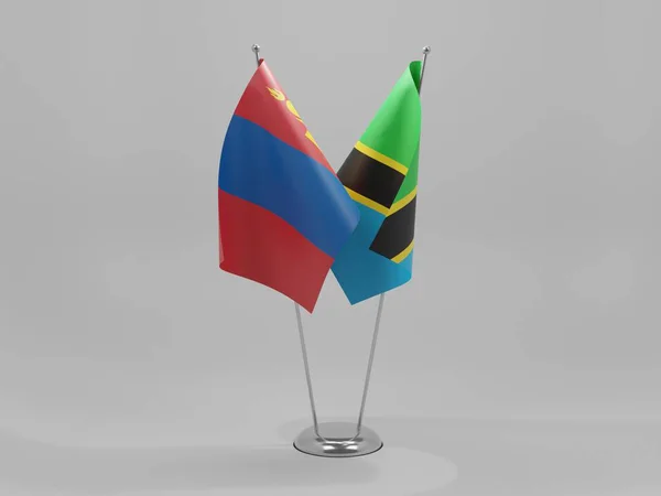 Tanzania Bandiere Cooperazione Mongolia Sfondo Bianco Render — Foto Stock
