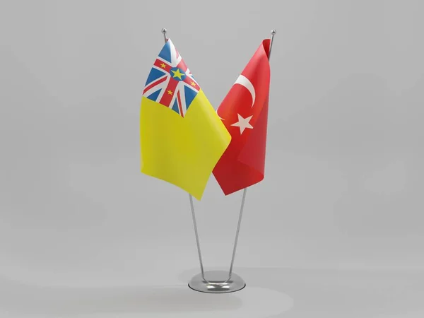 Turchia Bandiere Cooperazione Niue Sfondo Bianco Render — Foto Stock