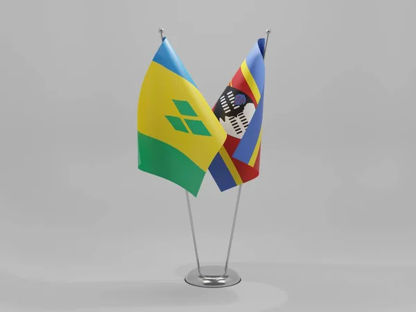 Swasiland Saint Vincent Und Die Grenadinen Kooperationsflaggen Weißer Hintergrund Render — Stockfoto