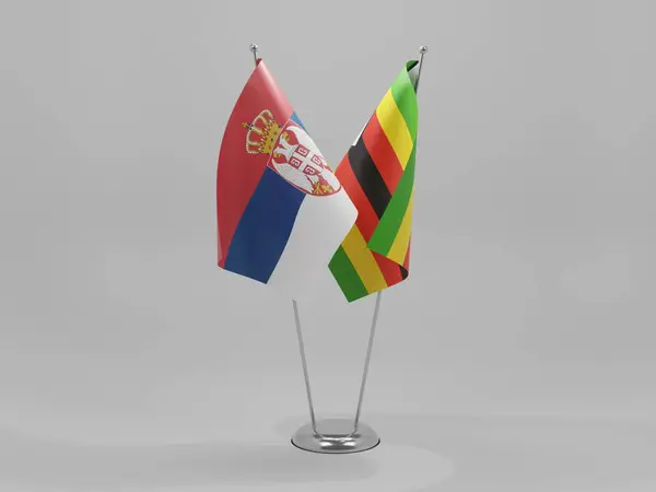 Zimbabue Banderas Cooperación Serbia Fondo Blanco Render — Foto de Stock