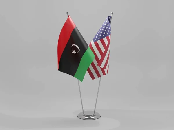 Estados Unidos América Líbia Bandeiras Cooperação Fundo Branco Render — Fotografia de Stock