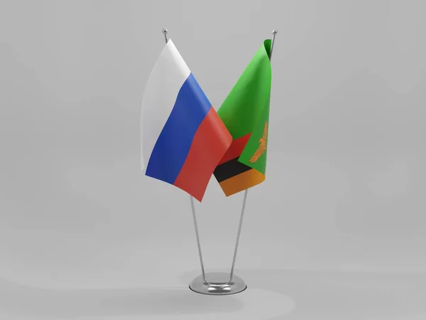 Zambia Russia Cooperation Flags White Background Render — Stock Photo, Image