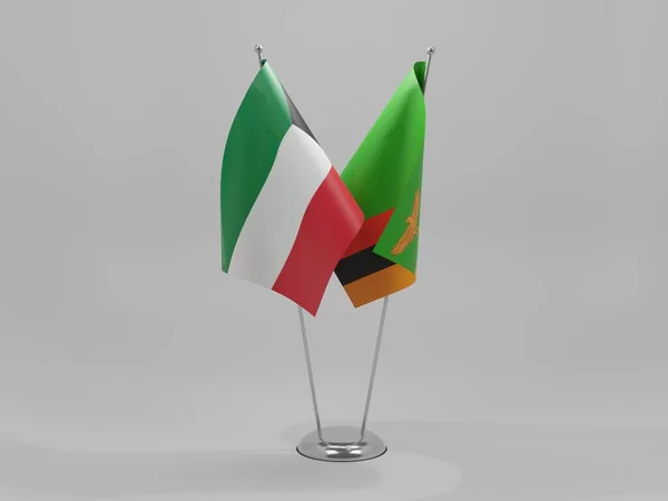 ザンビア クウェート協力旗 白い背景 3Dレンダリング — ストック写真