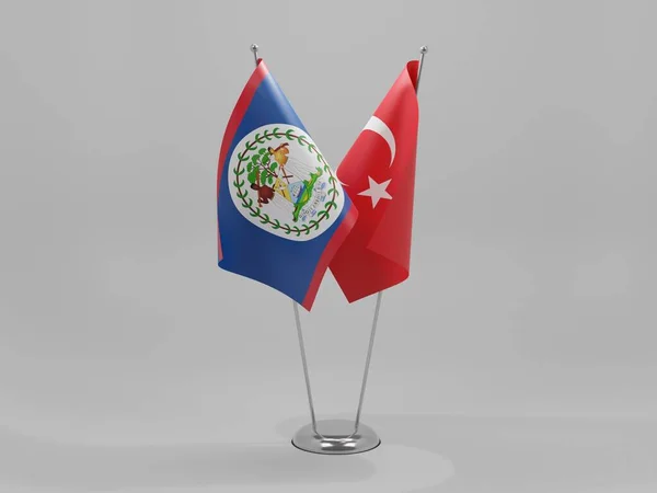 Turquia Bandeiras Cooperação Belize Fundo Branco Render — Fotografia de Stock