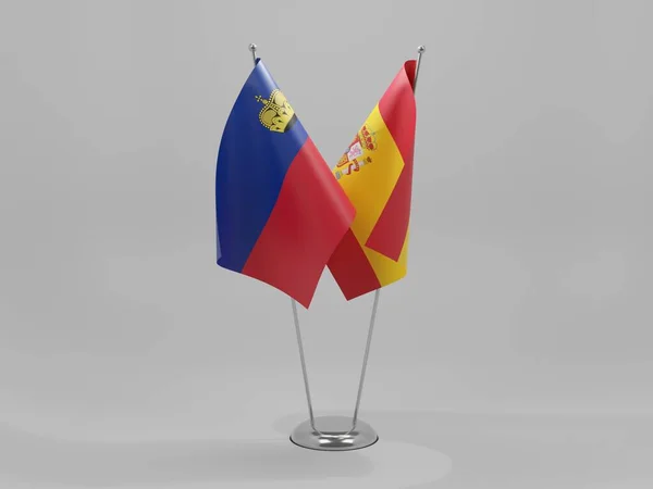 España Banderas Cooperación Liechtenstein Fondo Blanco Render — Foto de Stock