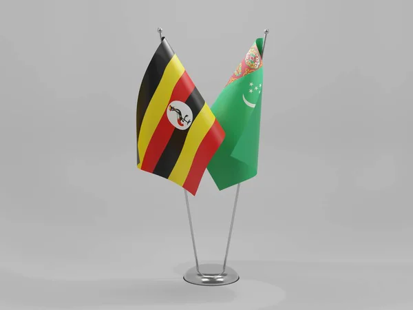 Turkmenistan Bandiere Cooperazione Uganda Sfondo Bianco Render — Foto Stock