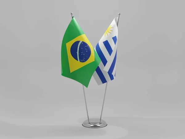 Uruguay Brasiliens Samarbetsflaggor Vit Bakgrund Render — Stockfoto