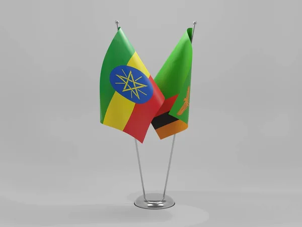 Zambia Ethiopia Cooperation Flags White Background Render — Stock Photo, Image