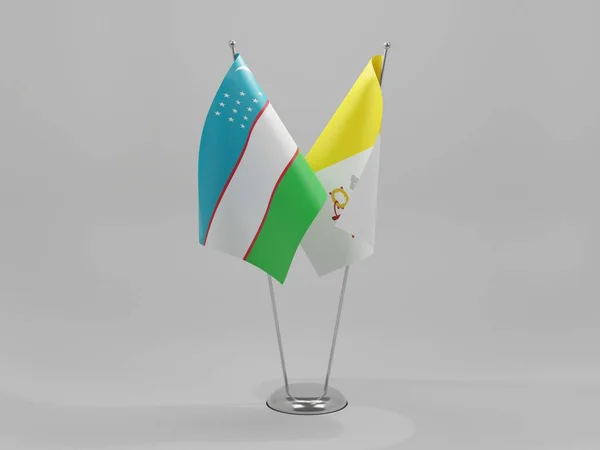 Vatikan Özbekistan Şbirliği Bayrakları Beyaz Arkaplan Render — Stok fotoğraf