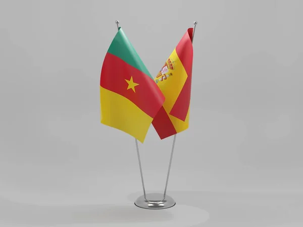 España Banderas Cooperación Camerún Fondo Blanco Render — Foto de Stock