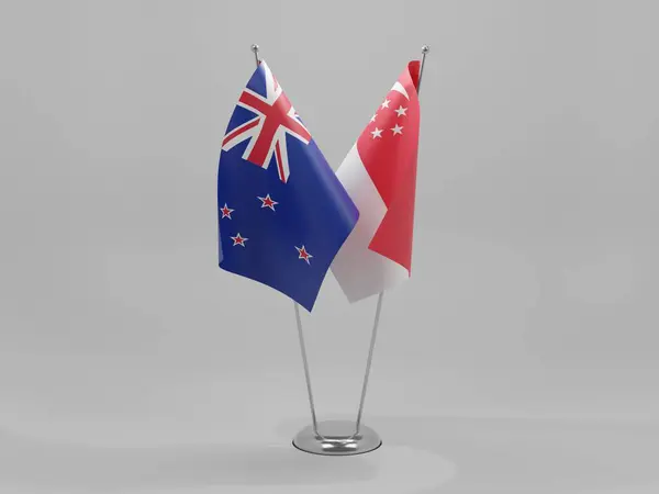 Singapore Nieuw Zeelandse Samenwerking Vlaggen Witte Achtergrond Render — Stockfoto